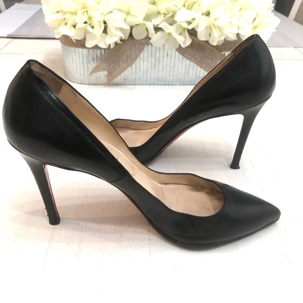 Christian Louboutin Black Leather Pointed Heels Sz 39 1/2 - Picture 9 of 15